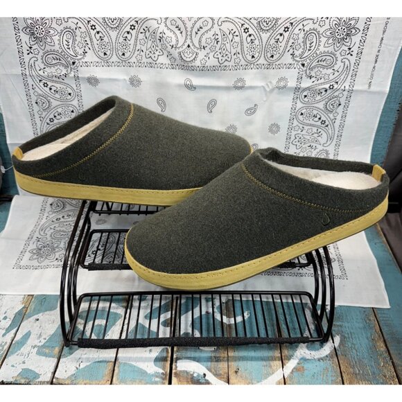 NEW Olukai Hamani Hulu Australia Wool Slippers Olive Slip On Mule Men’s Size 12 - Picture 2 of 9